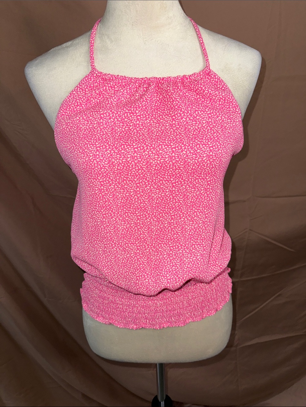 Sienna Sky Bright Pink Halter Smocked Waist Cami